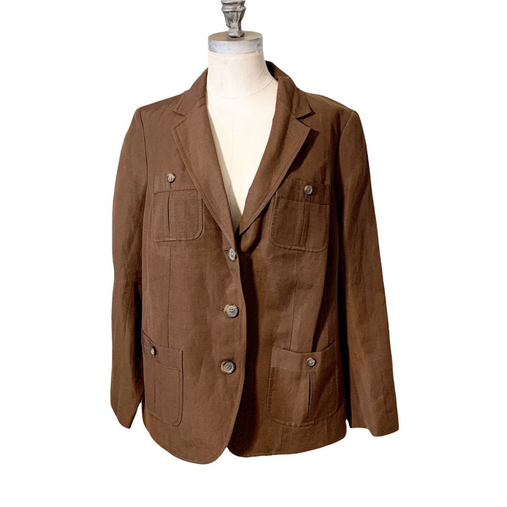 Talbots Brown Blazer‎ Size 14P Rayon/Linen Blend